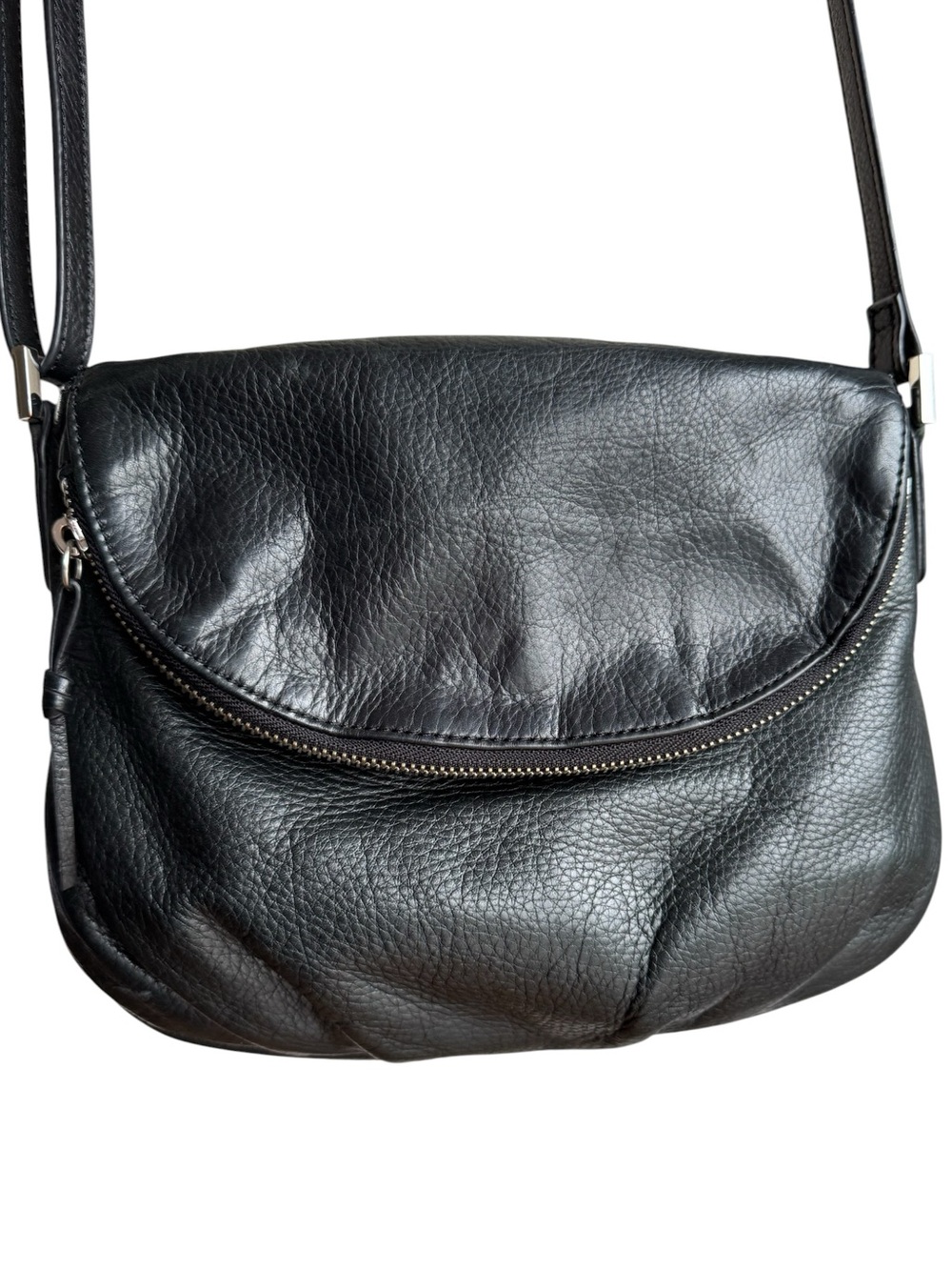 Margot New York Buttery Soft Black Leather Crossbody Bag Pebbled Flap Purse EUC